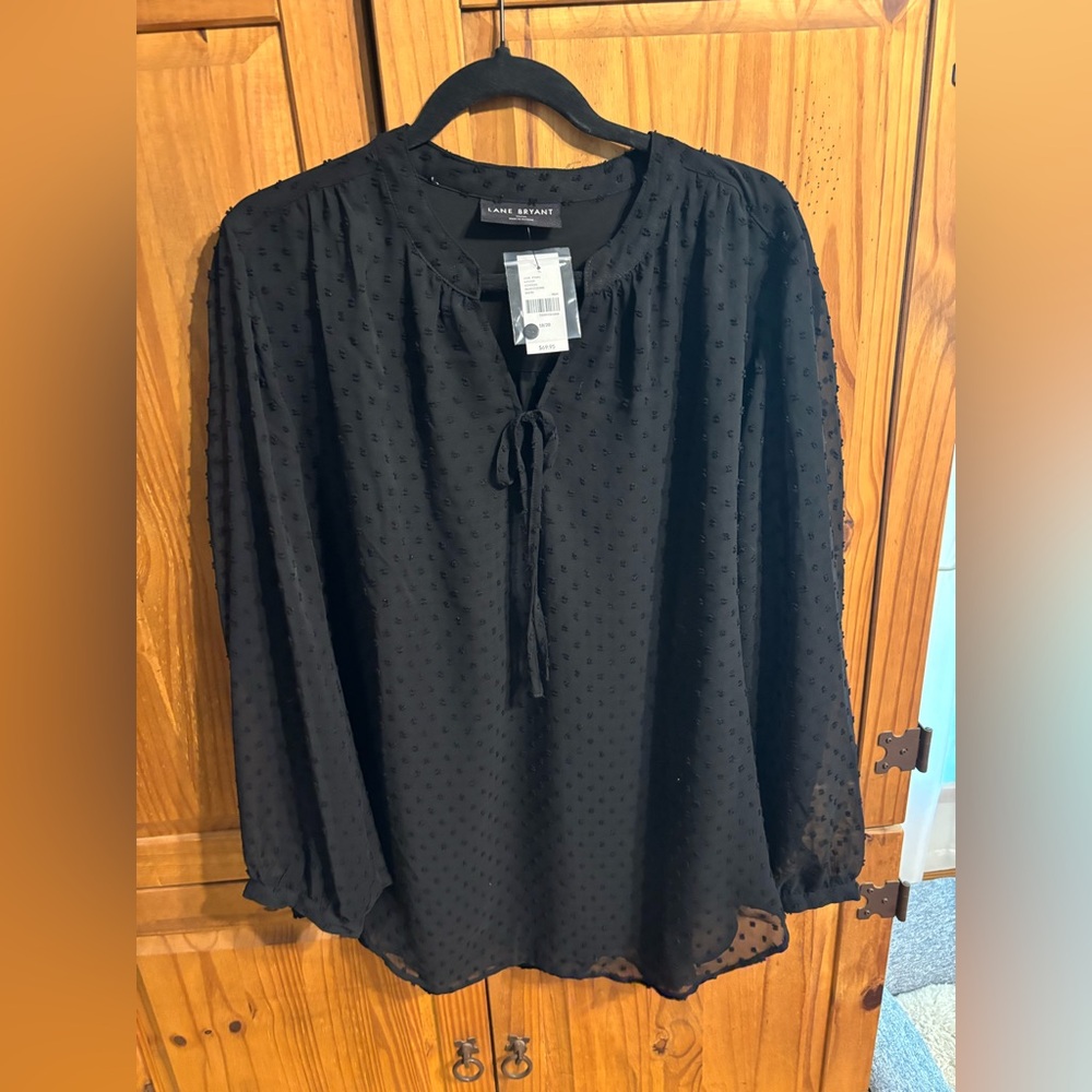 🖤Lane Bryant - Dot, Black Tie Front Blouse Sz 18-20